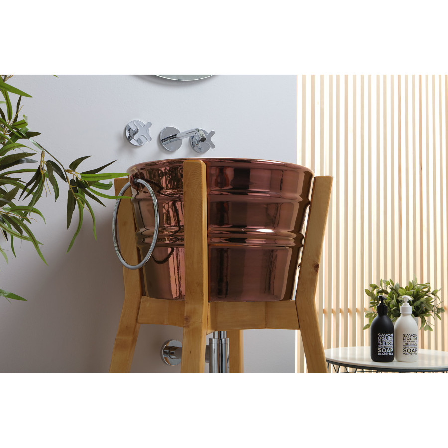 Lavabo Appoggio/Sospeso Tondo Bacile Rame Lucido