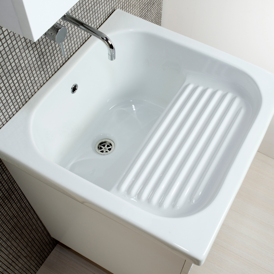 Mobile lavanderia bianco Sirena + ceramica Corallo
