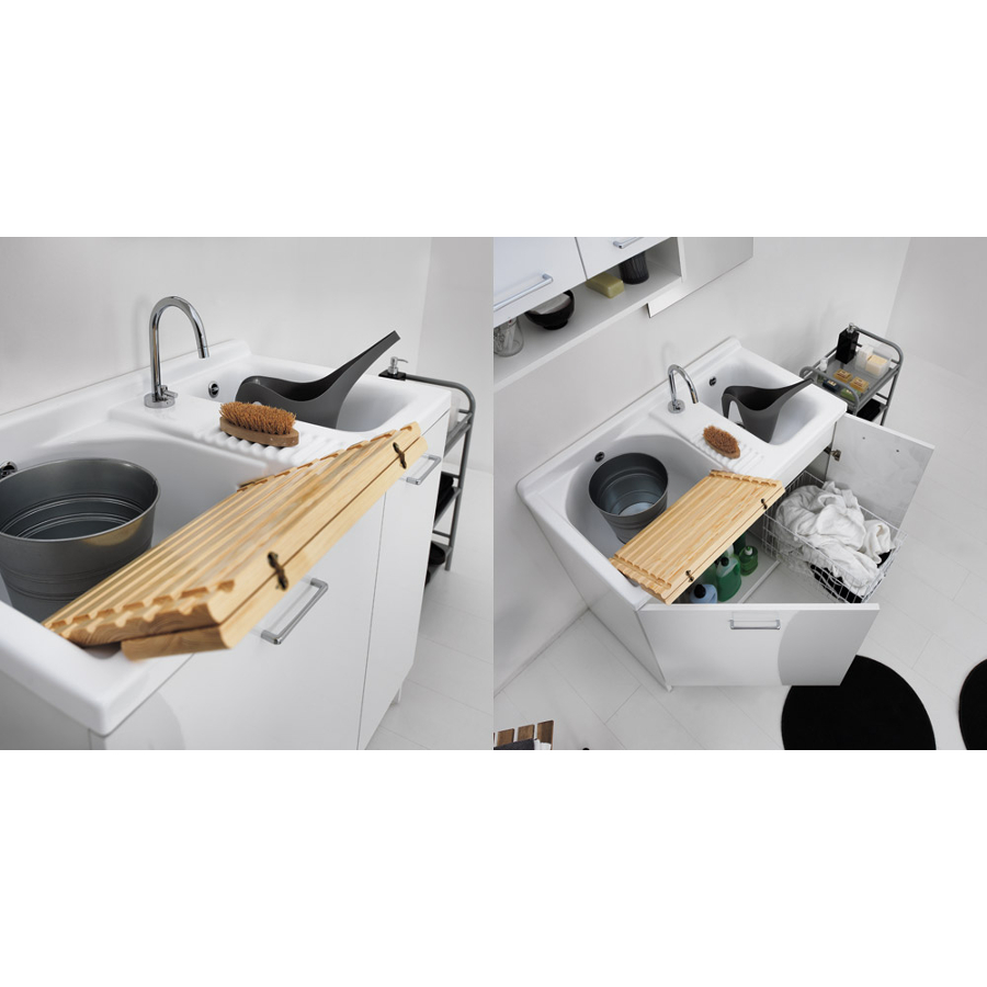 Lavatoio per interni con cesto portabiancheria 100x55xH89 Active Wash Statico